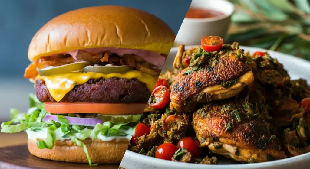 American comfort food and Australian ingredients side by side.